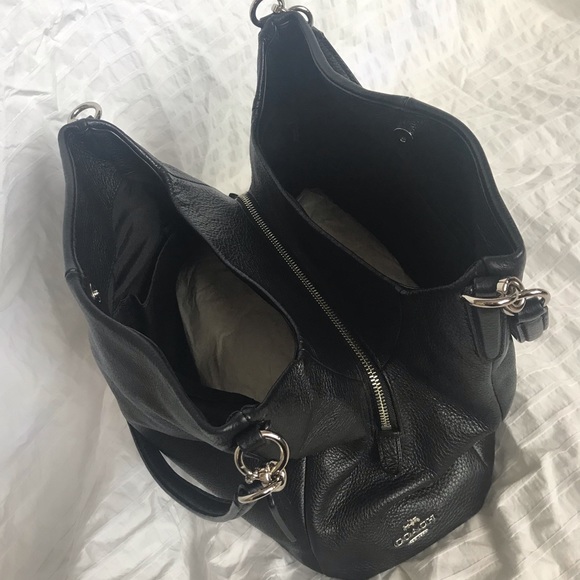 Coach Phoebe Black Pebbled Leather Shoulder Bag - Picture 4 of 5